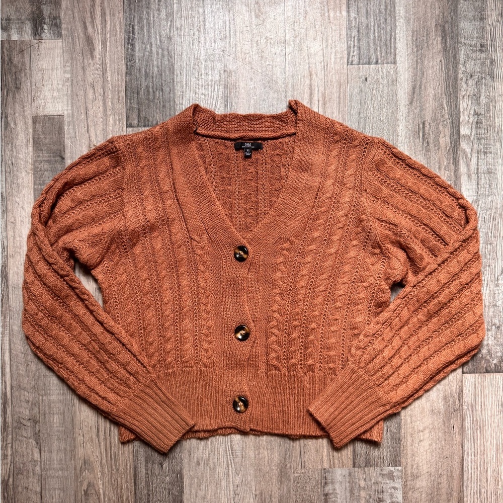 Cable Knit Cardigan Sweater - Rust